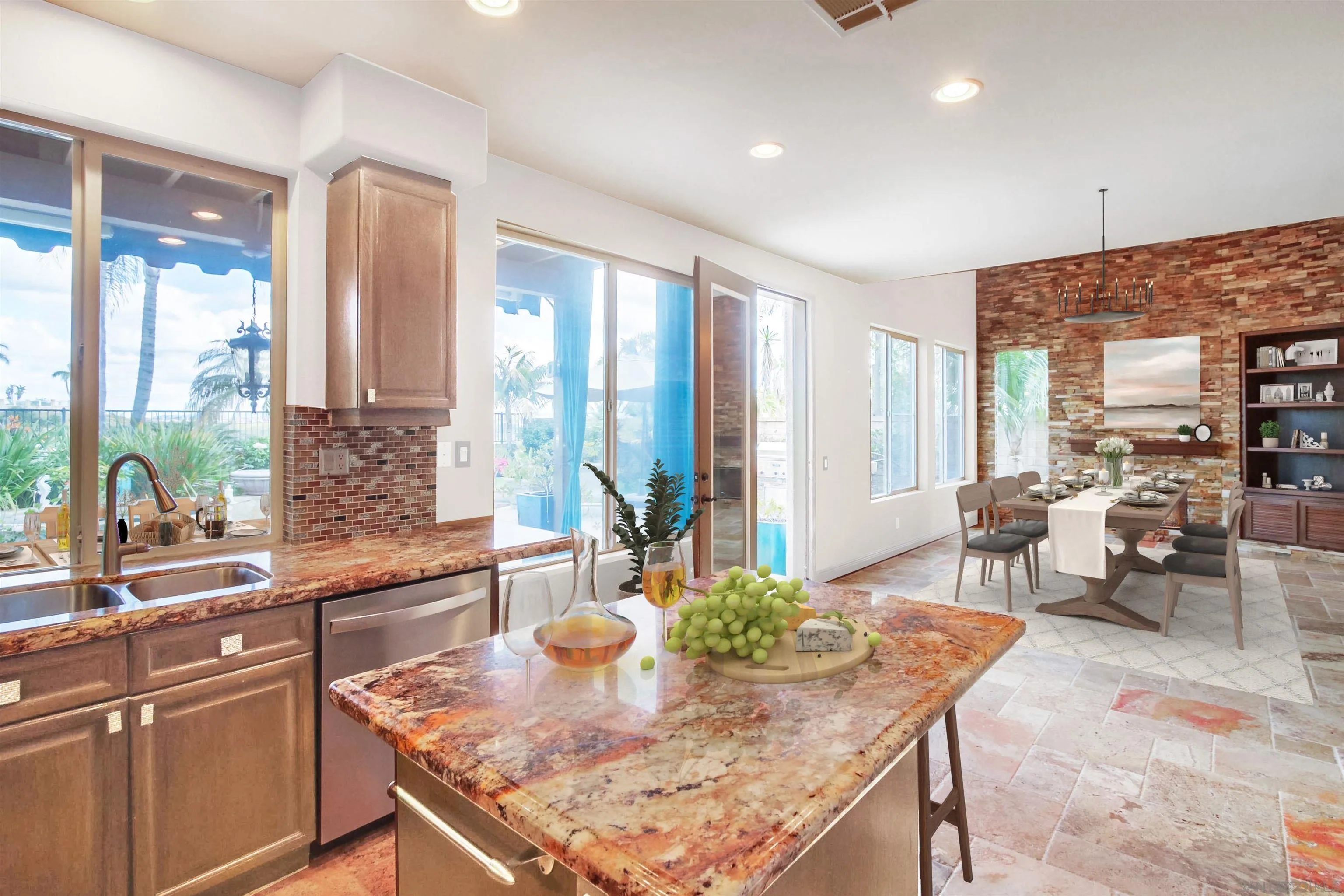 6550 Windward Ridge Way San Diego, CA 92121 - Photo 5 of 64 a kitchen with granite countertop a stove a sink a dining table and chairs