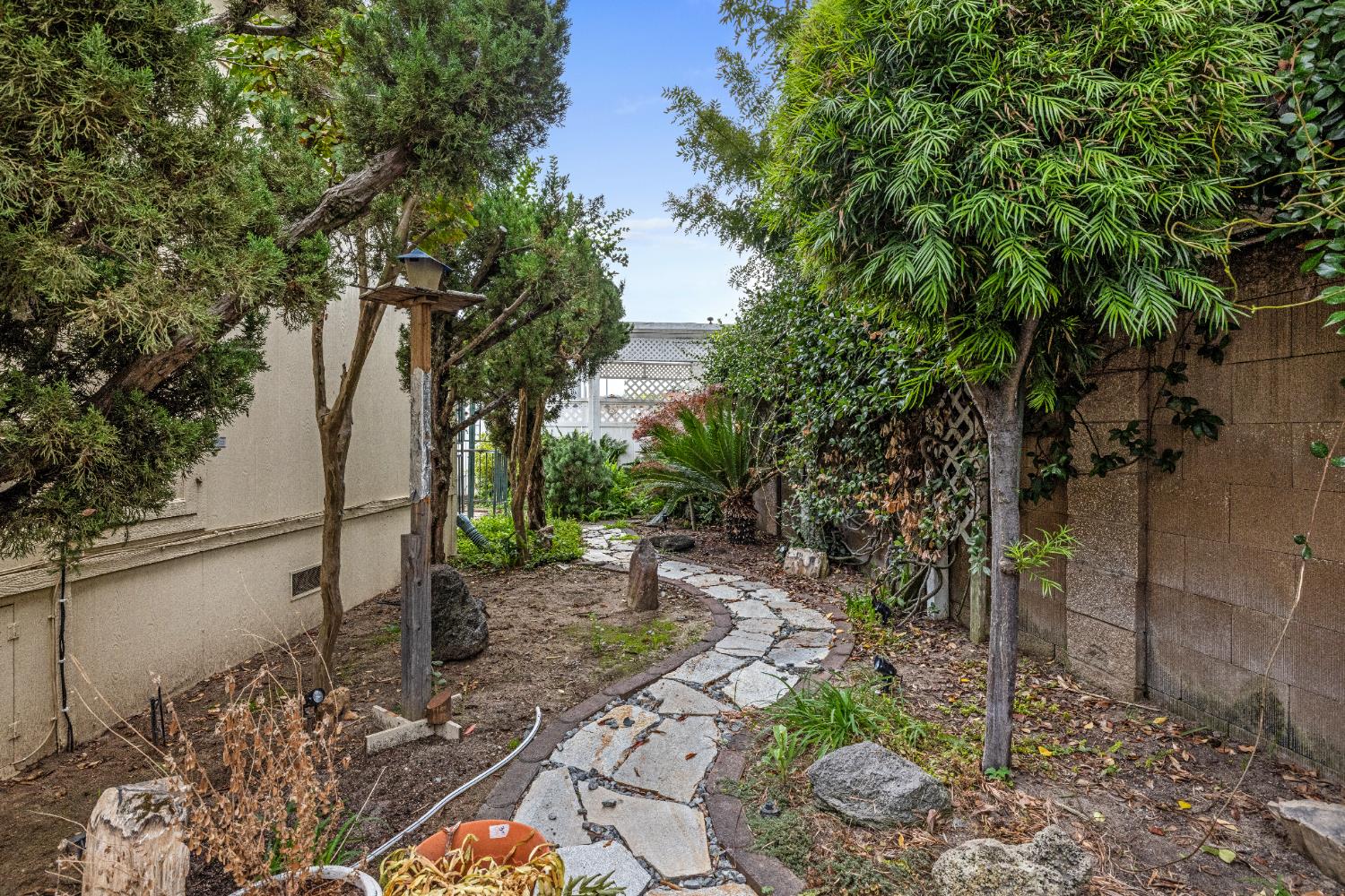2621 Prescott Road, Unit 87 Modesto, CA 95350 - Photo 26 of 31 a backyard of a house with table and chairs plants and large trees