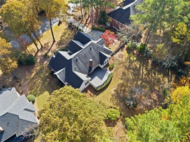an aerial view of a house