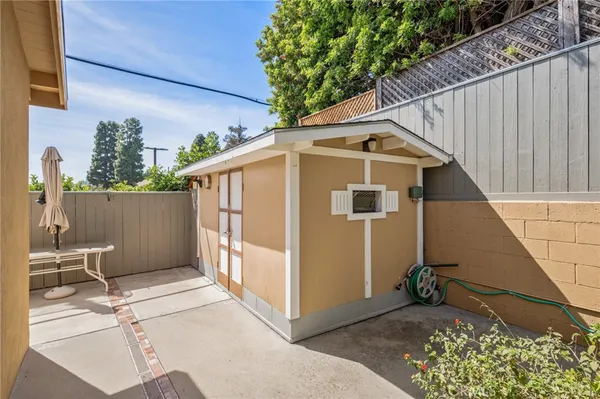 a view of a pathway with a flower in a garden
