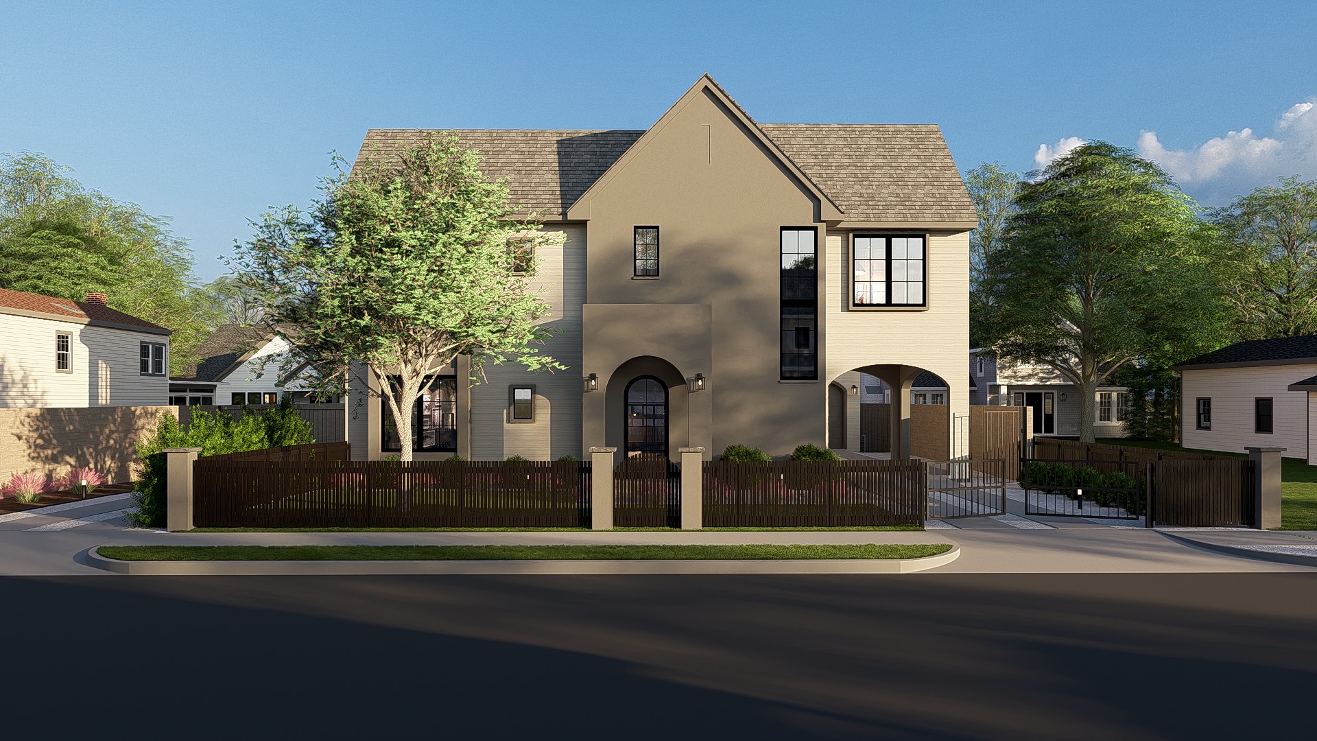 1309 Alguno Road, Unit 1 Austin, TX 78757 - Photo 2 of 33 Contemporary exterior with a gabled roofline, dark-framed windows, and a combination of stucco and siding finishes
