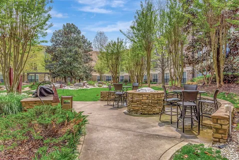 a view of a bench in a garden
