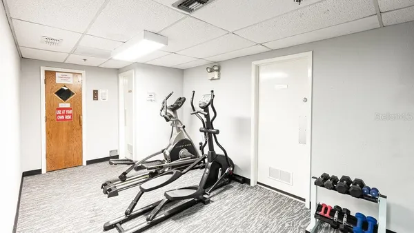 a view of a room with gym equipment