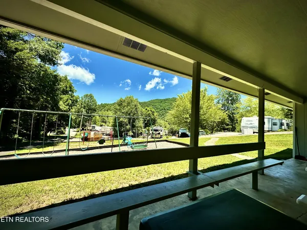 a view of a park with slides