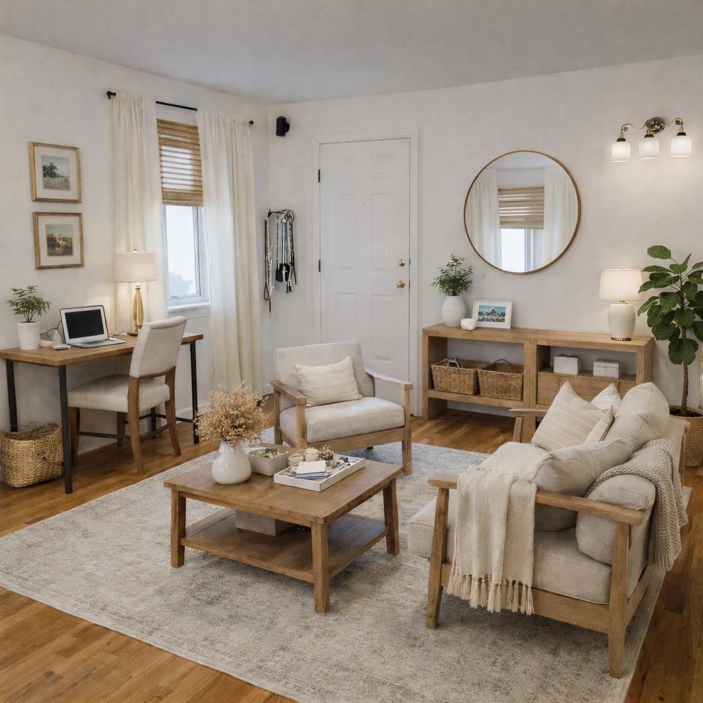 617 Madison Street, Unit 2A Hoboken, NJ 07030 - Photo 3 of 11 a living room with furniture a mirror and a window