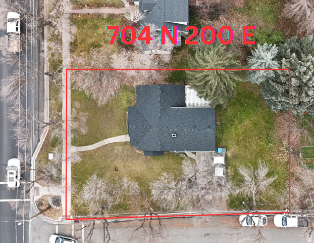 704 North 200 East Logan, UT 84321 - Photo 24 of 24 Aerial view of property and surrounding area with property parcel outlined