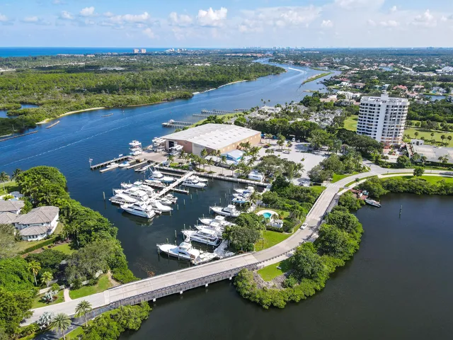 an aerial view of lake and residential houses with outdoor space