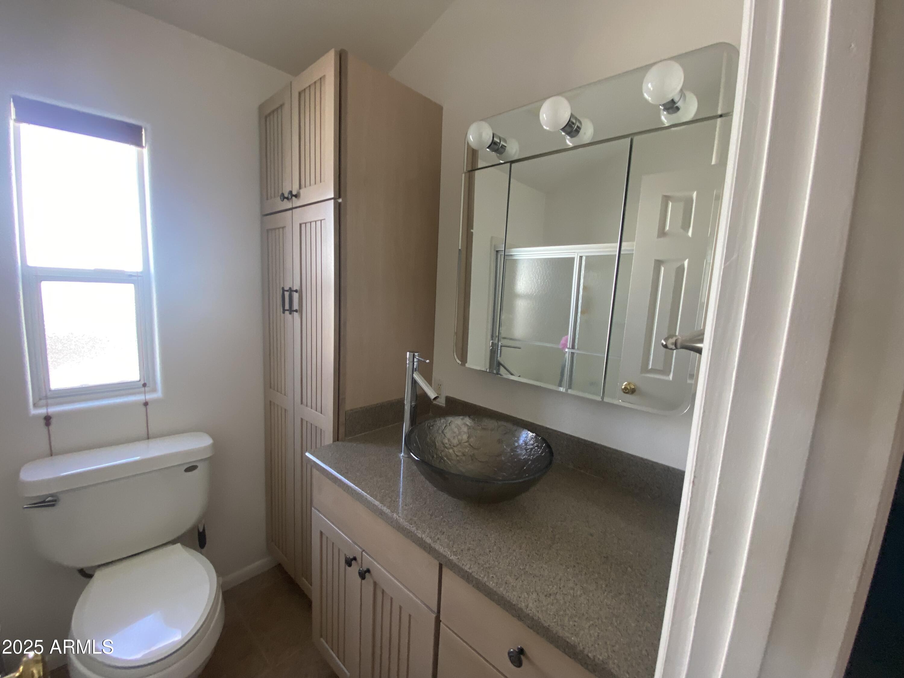 2239 West San Juan Circle Apache Junction, AZ 85119 - Photo 22 of 37 a bathroom with a granite countertop toilet sink and shower