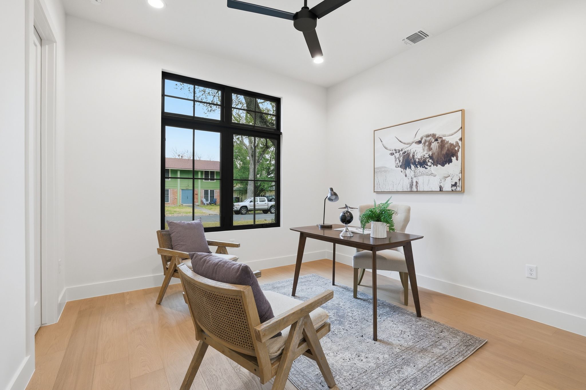 3005 Silverleaf Drive Austin, TX 78757 - Photo 5 of 38 Office area with light wood finished floors, ceiling fan, and recessed lighting