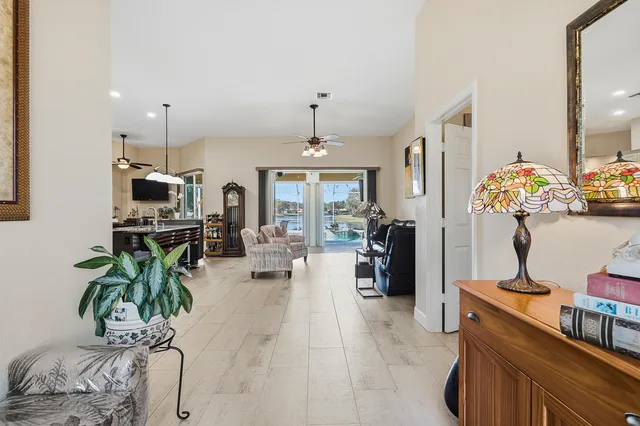 a lobby with furniture and natural light