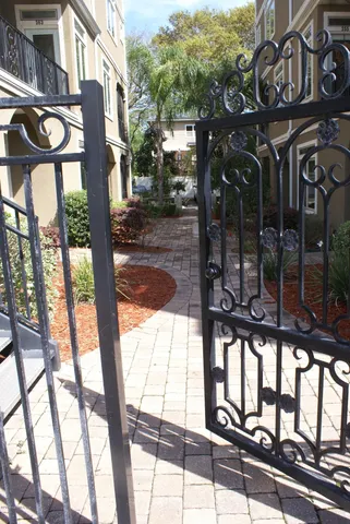a view of street with sitting area