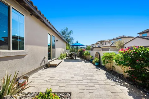 a view of a backyard with potted plants
