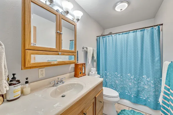 a bathroom with a sink a toilet and mirror