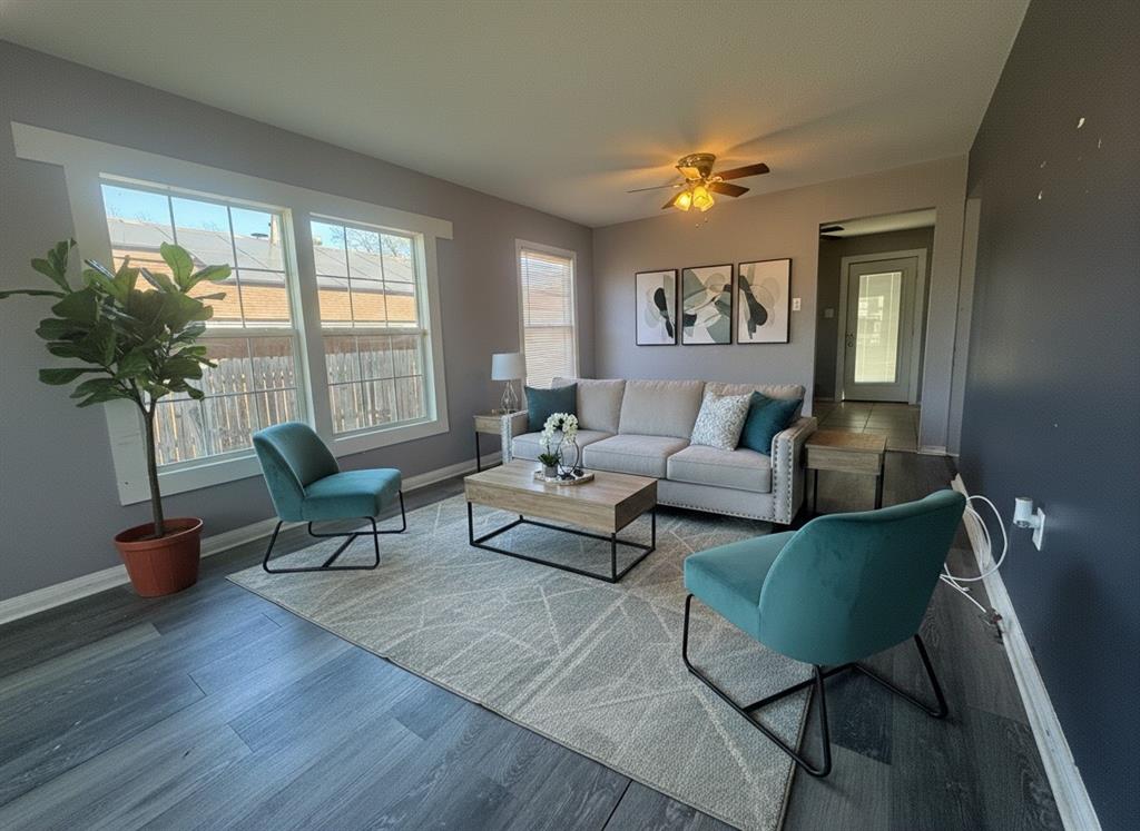 3520 Colcord Avenue Waco, TX 76707 - Photo 2 of 17 Virtual Staged Living room with ceiling fan and wood finished floors