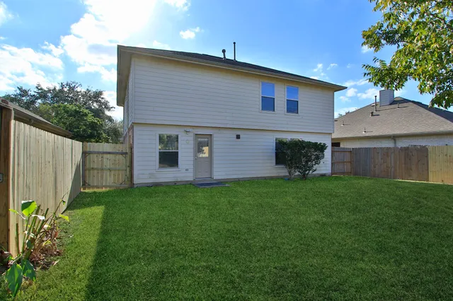 a view of a backyard with plants and a large tree