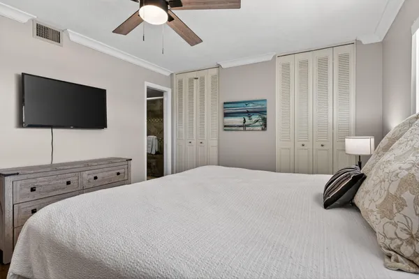 a view of a room with a large window