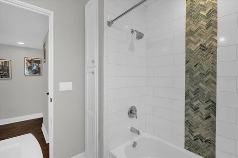 a bathroom with a bathtub