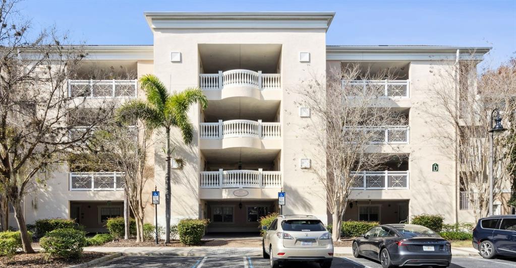 a front view of a building with street view