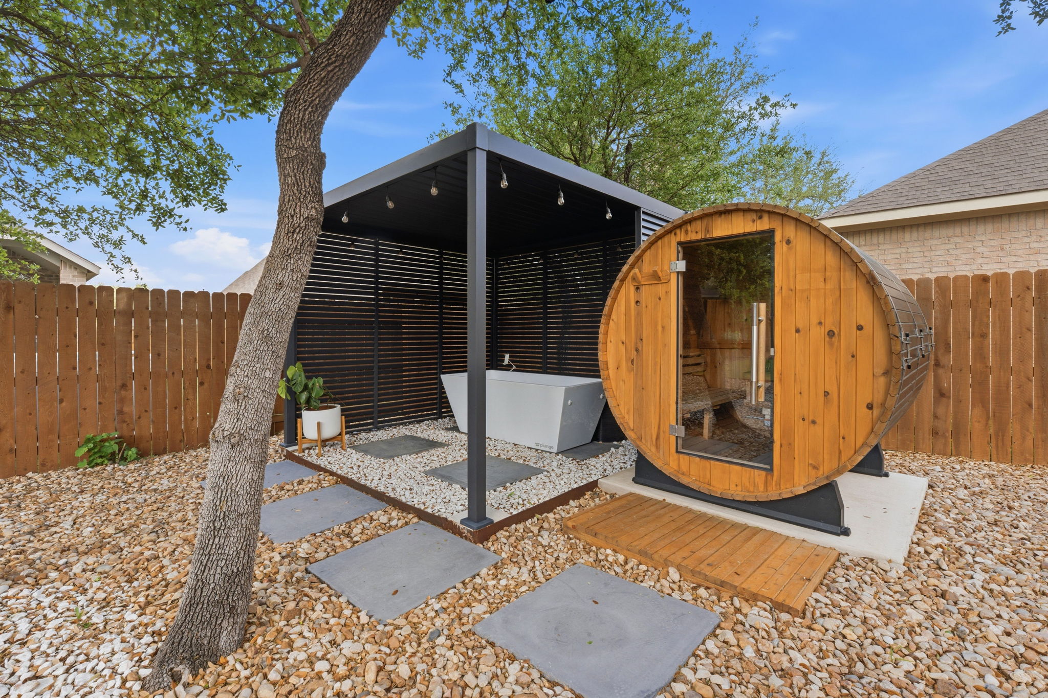 Owners are open to selling this sauna and cold plunge! Both with concrete pads underneath.