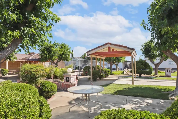 a garden view with sitting space
