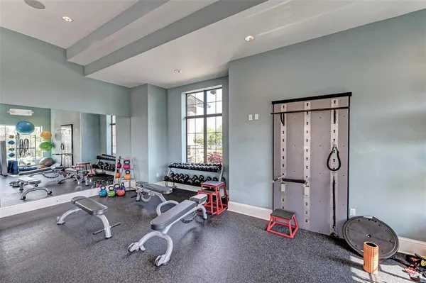 a view of a room with gym equipment