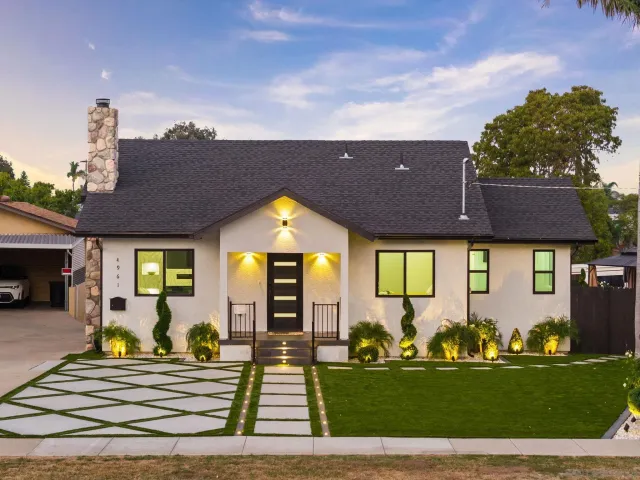 a view of a garden with a slide