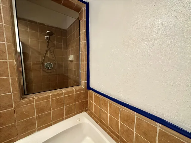 a bathroom with a shower and a sink