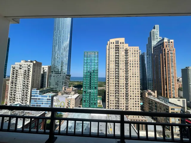 a balcony with a city view