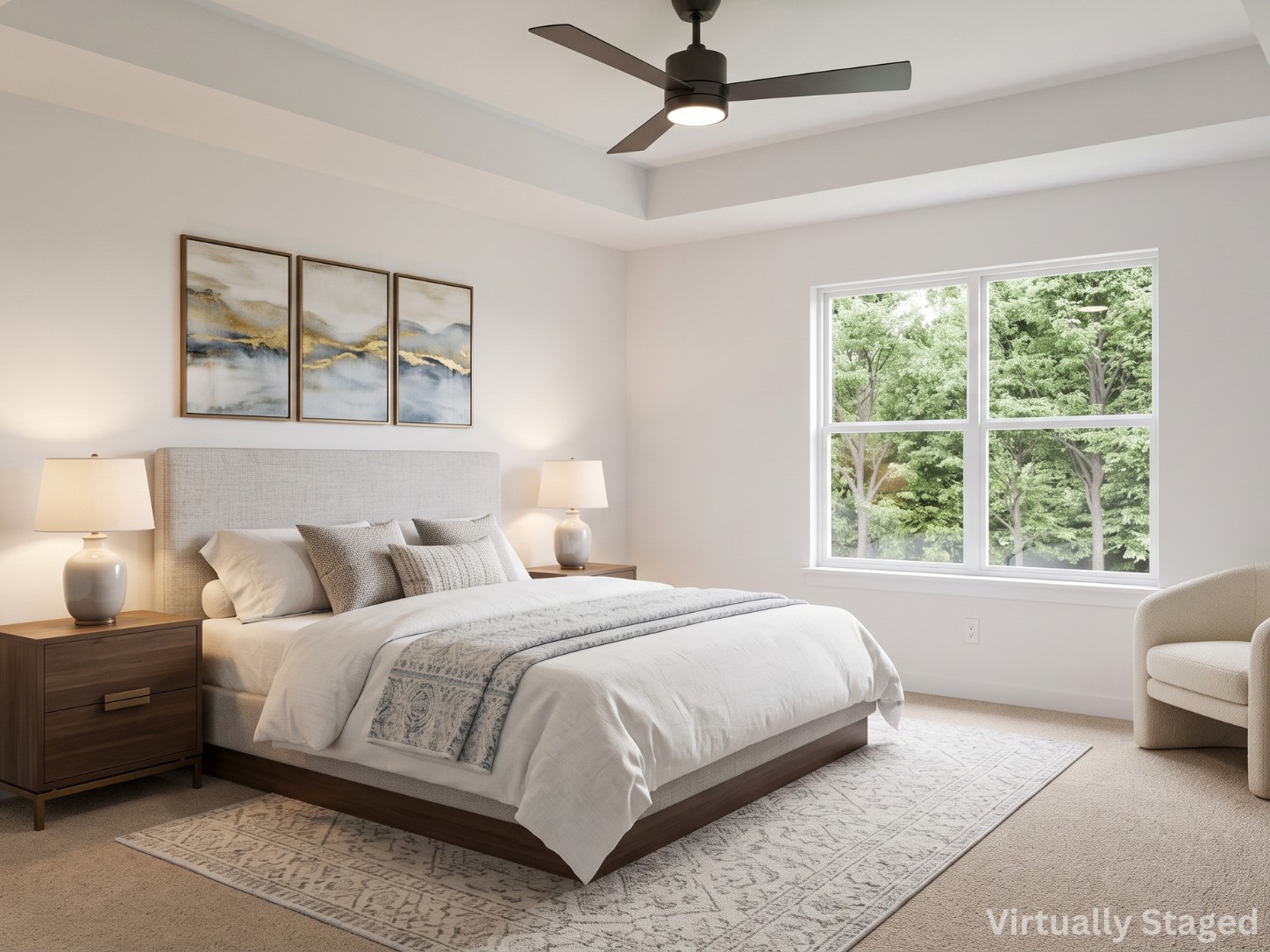 2600 Gattis School Road, Unit 1005 Round Rock, TX 78664 - Photo 4 of 40 A tranquil primary bedroom with a spacious window offers a peaceful tree-filled view.