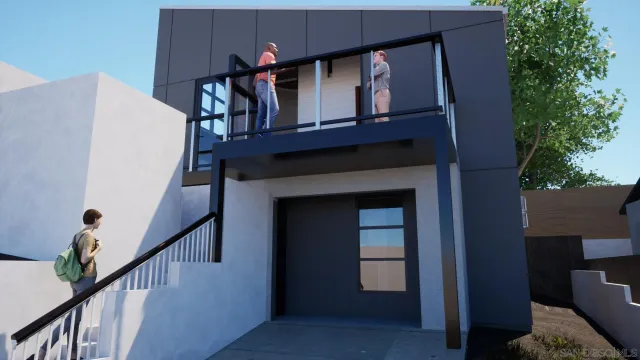 a view of a house with a street