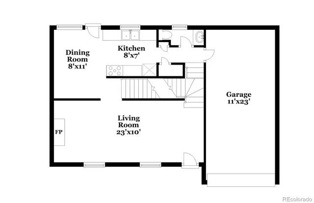 a picture of floor with a white wall and sign