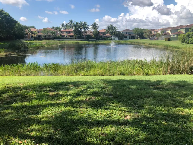 a view of a lake with a city