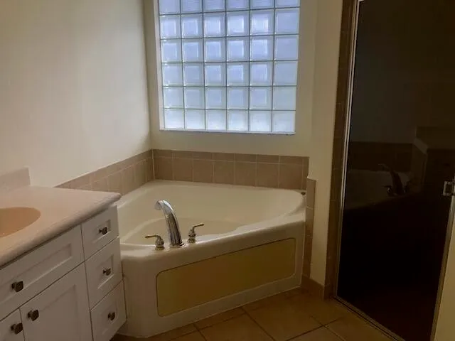 a bathroom with a bathtub