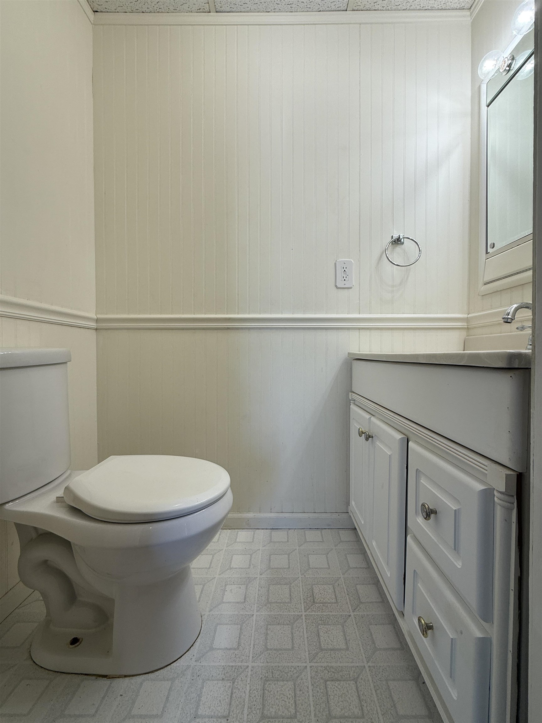 126 5th Street Northwest Chisholm, MN 55719 - Photo 15 of 35 Half bathroom with wood walls, vanity, and wainscoting