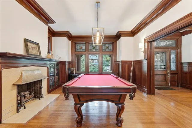a table and chairs in a room