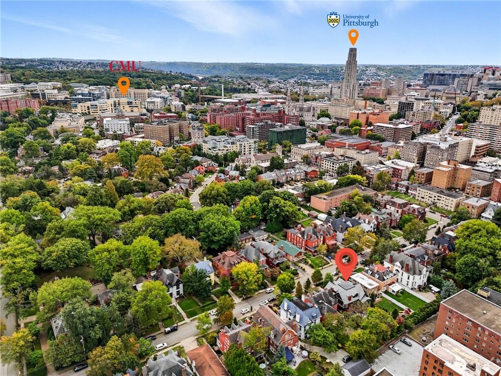 4749 Wallingford Street Pittsburgh, PA 15213 - Photo 3 of 49 an aerial view of a city with lots of residential buildings