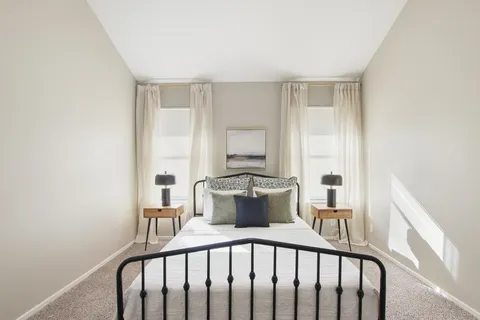 a view of a room with a window