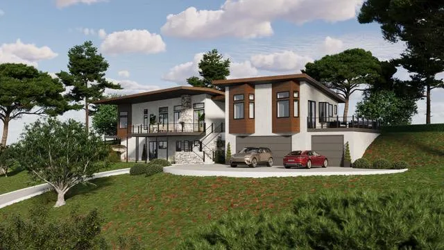 a front view of house with yard outdoor seating and green space