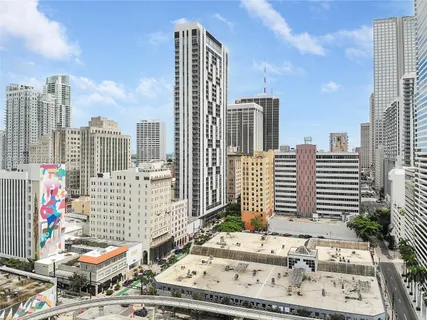 a city view with tall buildings