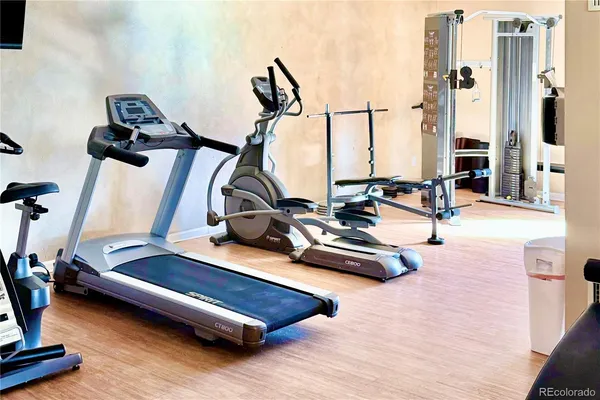 a view of a room with gym equipment