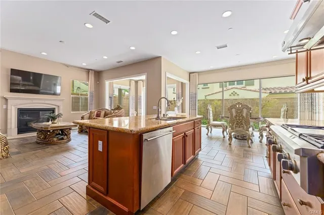 a large kitchen with lots of counter top space