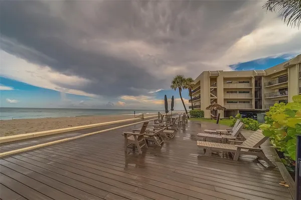 a view of a balcony with an outdoor space