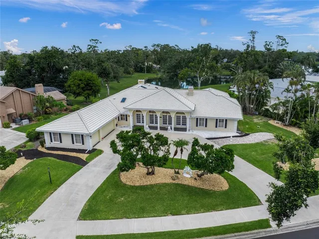 a aerial view of a house with a garden