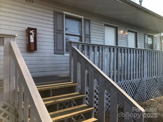 a view of a balcony from a window
