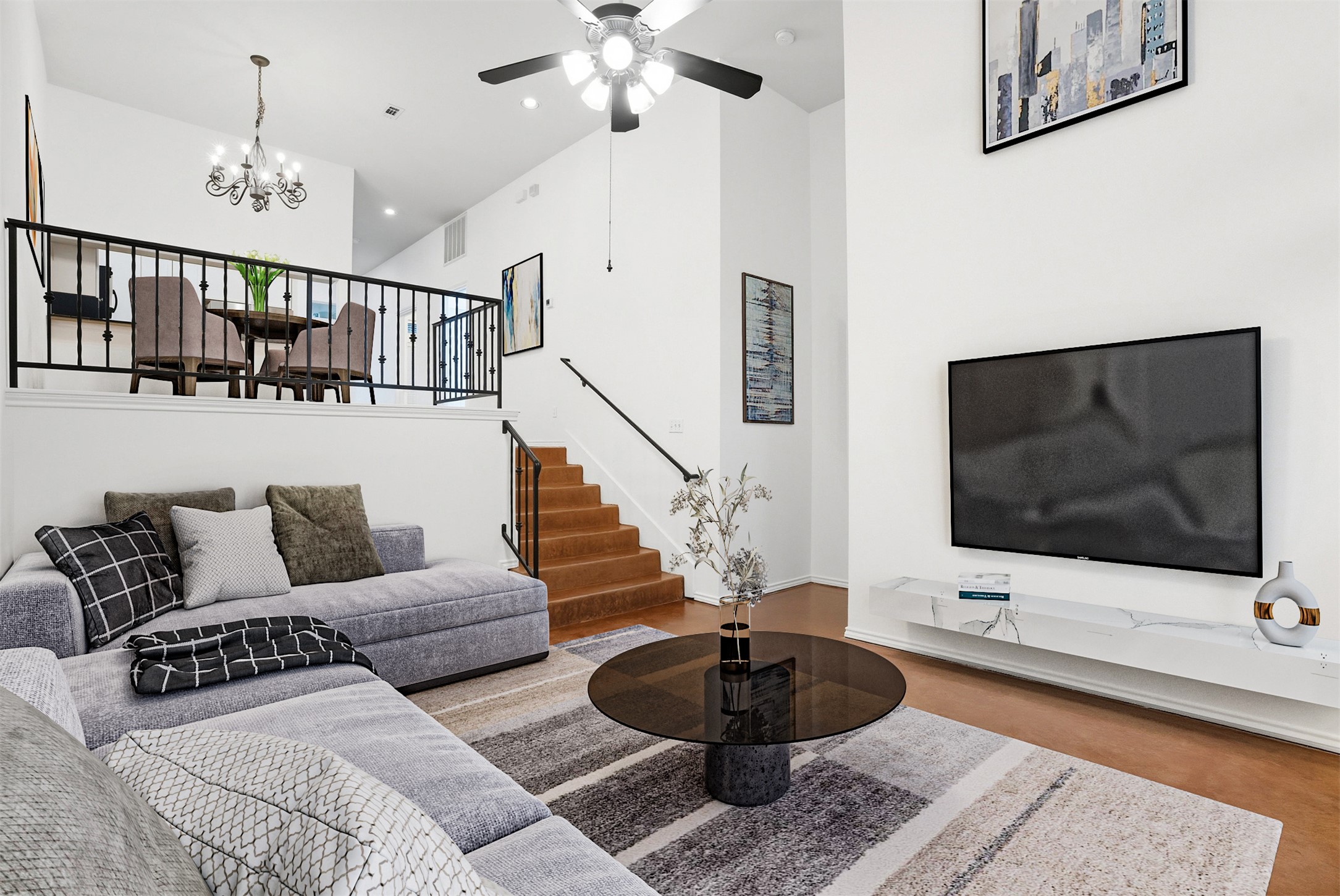 2918 Ranch To Market Road 620, Unit V267 Austin, TX 78734 - Photo 19 of 40 The main living is an open plan in a step down layout plus a back patio with a courtyard view of the French architecture.
