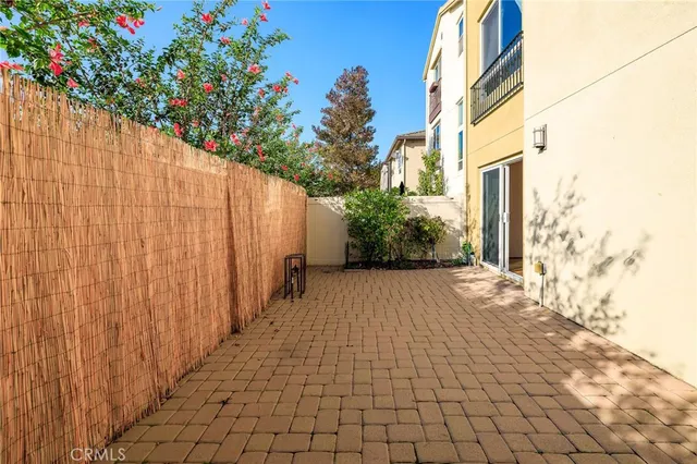 a view of a park with plants and large trees