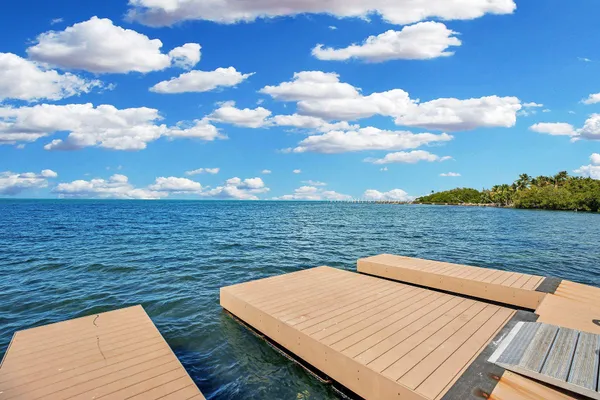 a view of a lake with a terrace