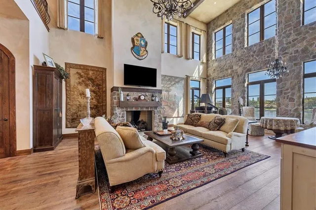 a view of a livingroom with furniture and front door