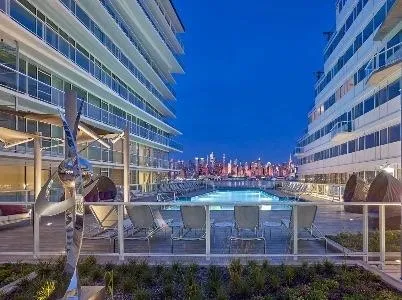 a view of a chairs and tables in patio