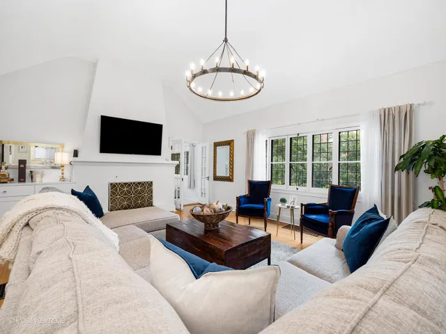 a living room with furniture fireplace and a flat screen tv